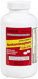 Acetaminophen 500mg ES Tablets 1000-Count Major Pharm
