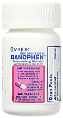 Banophen (Diphenhydramine) 25mg Capsules Major 100-Count
