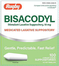 Bisacodyl 10mg Suppositories 100-Count Rugby