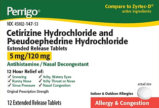 Cetirizine HCl & PSE HCl Tablets 12-Count Perrigo