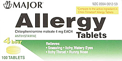 Chlorpheniramine Allergy 4mg Tablets Major Pharm, 100-Count