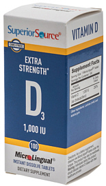 Vitamin D3 Microlingual 1,000 IU Tablets Superior Source 100-Count