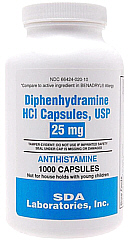 Diphenhydramine 25mg Capsules SDA Laboratories 1000-Count