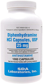 Diphenhydramine 25mg Capsules SDA Laboratories 1000-Count