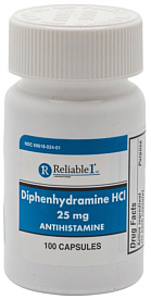 Diphenhydramine 25mg Capsules 100-Count Reliable