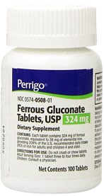 Ferrous Gluconate (Iron) 324mg 100 Tablets Perrigo