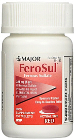 Ferrous Sulfate (Iron) 325mg Tablets Major 100 Count