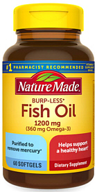 Fish Oil 1200mg Softgels Burp-Less NatureMade 60-Count