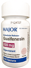 Guaifenesin 200mg Immediate  Release Tablets 100-Count Major