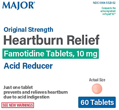 Famotidine 10mg Acid Reducer Tablets Major 60-Count