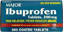 Ibuprofen 200mg Tablets 250-Count Major