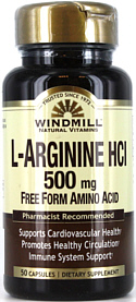L-Arginine 500mg Free Form Amino Acids 50-Count Windmill