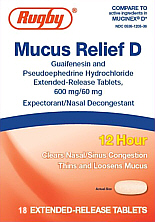 Mucus Relief D Tablets, Rugby 18-Count