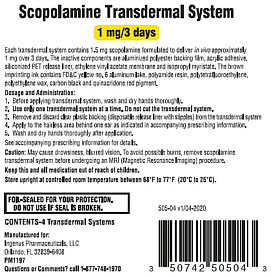 Drug Facts for Scopolamine Patches, Ingenus Brand