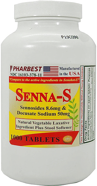 Senna-S Laxative Tablets 1,000-Count - Pharmbest