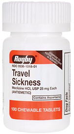 Travel Sickness (Meclizine) Chewable Tablets Rugby 100-Count