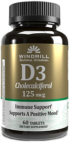 Vitamin D3 125 mcg 5,000 IU Tablets 60-Count, Windmill